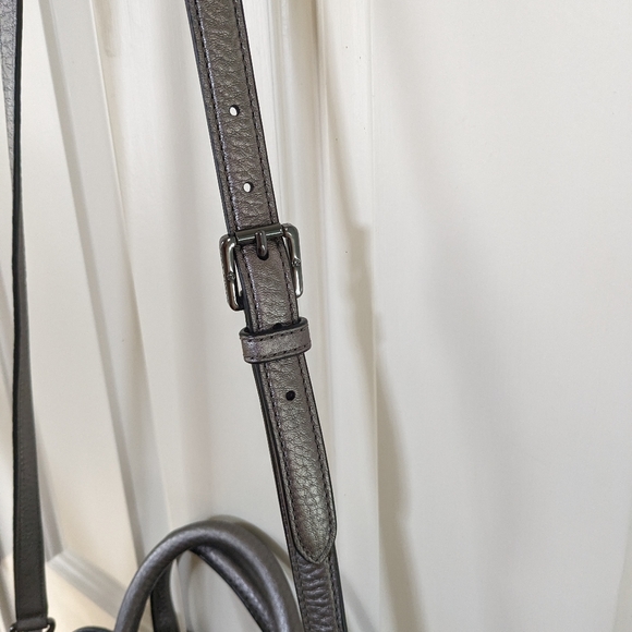 Tory Burch Robinson Gunmetal Pebbled Open Dome Satchel Bag with dust bag - Picture 3 of 11